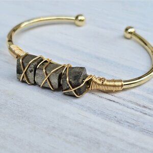 Raw Pyrite Cuff ✦ Abundance Talisman 14Kt Gold Wire Wrap ✦ Crystal Bracelet NWT
